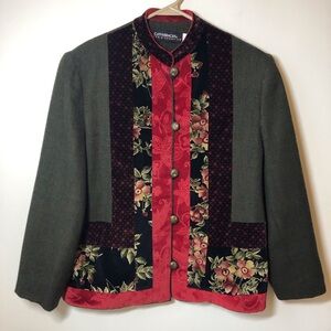 Boxy fit jacket wool with patchwork detail metal buttons lined festive holiday